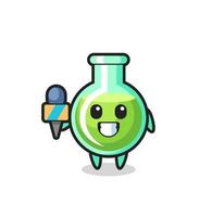 mascotte de personnage de béchers de laboratoire en tant que journaliste vecteur