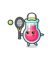 personnage de dessin animé de bécher de laboratoire en tant que joueur de tennis vecteur