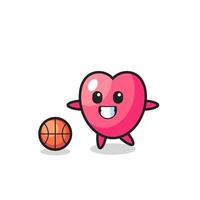 illustration de dessin animé de symbole de coeur joue au basket-ball vecteur