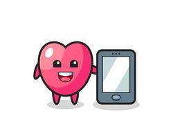 coeur symbole illustration dessin animé tenant un smartphone vecteur