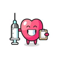 illustration de mascotte du symbole du coeur en tant que médecin vecteur