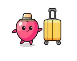 illustration de dessin animé de symbole de coeur avec des bagages en vacances vecteur