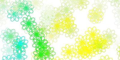 texture de doodle vecteur vert clair, jaune avec des fleurs.