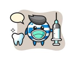 personnage mascotte de l'insigne du drapeau de la grèce en tant que dentiste vecteur