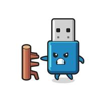 illustration de dessin animé USB lecteur flash en tant que combattant de karaté vecteur