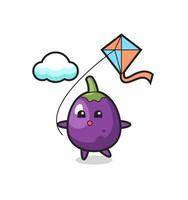 illustration de mascotte d'aubergine joue au cerf-volant vecteur