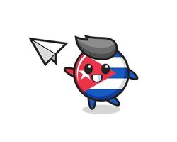 insigne de drapeau de cuba personnage de dessin animé jetant un avion en papier vecteur