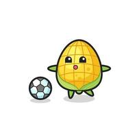 illustration de dessin animé de maïs joue au football vecteur