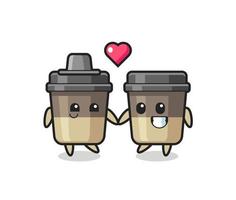 couple de personnage de dessin animé de tasse de café avec le geste de tomber amoureux vecteur