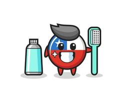 illustration de mascotte de l'insigne du drapeau chilien avec une brosse à dents vecteur