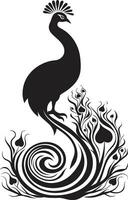 majestueux majesté noir paon emblème profil royal fantaisie vecteur paon symbole dans noir