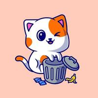 mignonne chat en jouant sur ordures poubelle dessin animé vecteur icône illustration. animal la nature icône concept isolé prime vecteur. plat dessin animé style