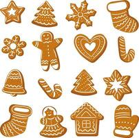une ensemble de Noël pain d'épice biscuits décoré avec glaçage sucre. vecteur illustration dans dessin animé style