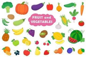 gros ensemble de fruit et des légumes dans dessin animé style. vecteur illustration