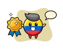 illustration de mascotte d'insigne de drapeau de la colombie tenant un insigne d'or vecteur