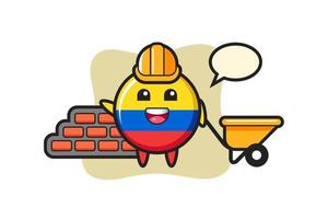 personnage de dessin animé de l'insigne du drapeau de la colombie en tant que constructeur vecteur