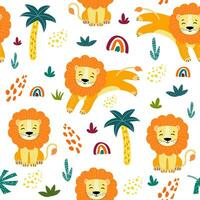 sans couture modèle avec africain animaux et les plantes dans une puéril dessin animé style. vecteur illustration. pour enfants textiles et décoration