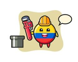 illustration de caractère de l'insigne du drapeau colombien en tant que plombier vecteur
