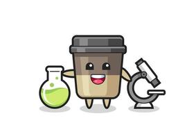 personnage de mascotte de tasse de café en tant que scientifique vecteur