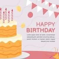 carte d'anniversaire avec modèle de gâteau d'anniversaire et décoration de ballon vecteur