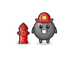 personnage mascotte de boulet de canon en tant que pompier vecteur