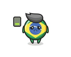 insigne du drapeau du brésil mascotte faisant un geste fatigué vecteur