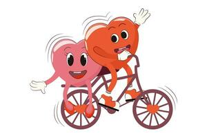 rétro content la Saint-Valentin journée. vélo rouler.heureux personnages dans l'amour. rétro personnages. vecteur