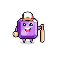 personnage de dessin animé de pierre précieuse violette en tant que joueur de baseball vecteur