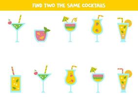 trouver deux cocktails colorés identiques. jeu éducatif vecteur