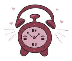 mignonne noir ligne Couleur alarme horloge, rond table minuteur, griffonnage dans Bourgogne et rose nuances, vecteur dessin animé illustration