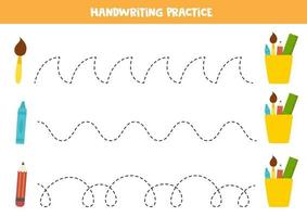 tracer des lignes avec de la papeterie scolaire de dessin animé. pratique de l'écriture. vecteur