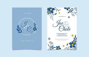 invitation de mariage floral bleu vecteur