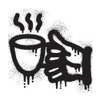 graffiti de une main en portant café tasse avec noir vaporisateur peindre vecteur