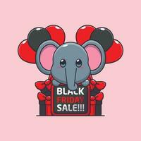 mignonne l'éléphant content dans noir Vendredi vente dessin animé vecteur illustration