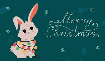 Noël carte avec dessin animé lapin vecteur