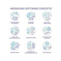 jeu d'icônes de concept de dégradé bleu logiciel de messagerie vecteur