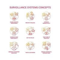systèmes de surveillance rouges concept icons set vecteur
