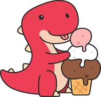 mignonne dinosaure avec la glace crème et petit gâteau. vecteur illustration.