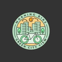 Matin cyclisme dans le ville badge vecteur illustration. ville et vélo monoline ou ligne art style. conception pouvez être pour tee-shirts, autocollant, impression Besoins