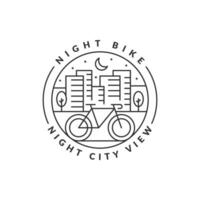 cyclisme à nuit dans le ville badge vecteur illustration. ville et vélo monoline ou ligne art style. conception pouvez être pour tee-shirts, autocollant, impression Besoins