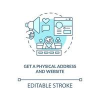 adresse physique et icône de concept bleu de site Web vecteur