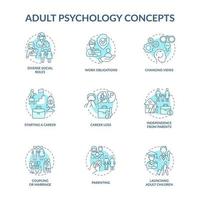 Ensemble d'icônes de concept bleu psychologie adulte vecteur