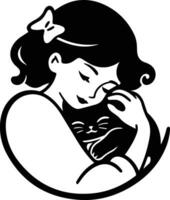 femme et chat logo dans animal clinique concept dans plat ligne art style vecteur