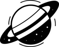 planète avec anneaux logo dans plat ligne art style vecteur