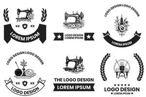 adaptation et couture équipement magasin logo dans plat ligne art style vecteur