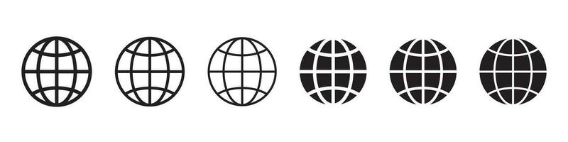 globe icône, www monde large la toile ensemble site symbole, l'Internet collection icône, site Internet adresse globe, plat et contour panneaux. vecteur