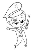 mignonne dessin animé police officier contour dessin vecteur