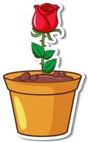 une rose rouge dans un pot autocollant vecteur