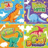 ensemble de différentes affiches de dinosaures mignons avec police vocale vecteur