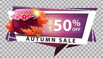 vente d'automne, bannière web discount dans un style géométrique avec pot de confiture vecteur